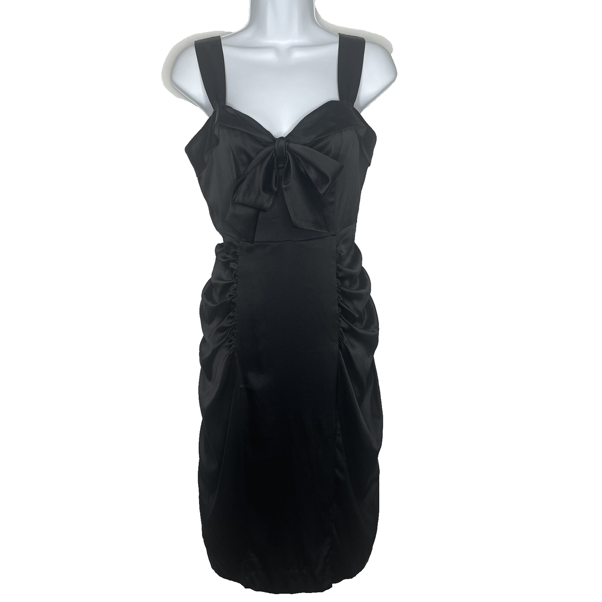 Vintage 90s Betsey Johnson Black Stretch Silk Draped Wiggle Dress Size 8