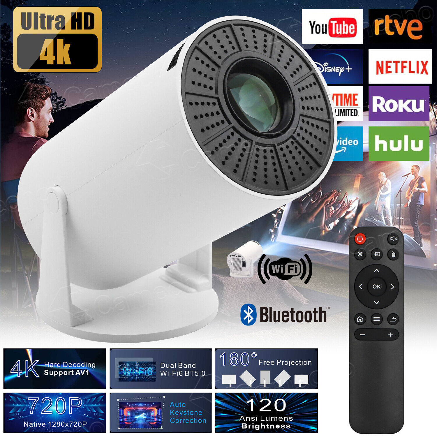 4K Mini Projector 10000 Lumen LED 1080P WiFi Bluetooth UHD Portable Home Theater-image
