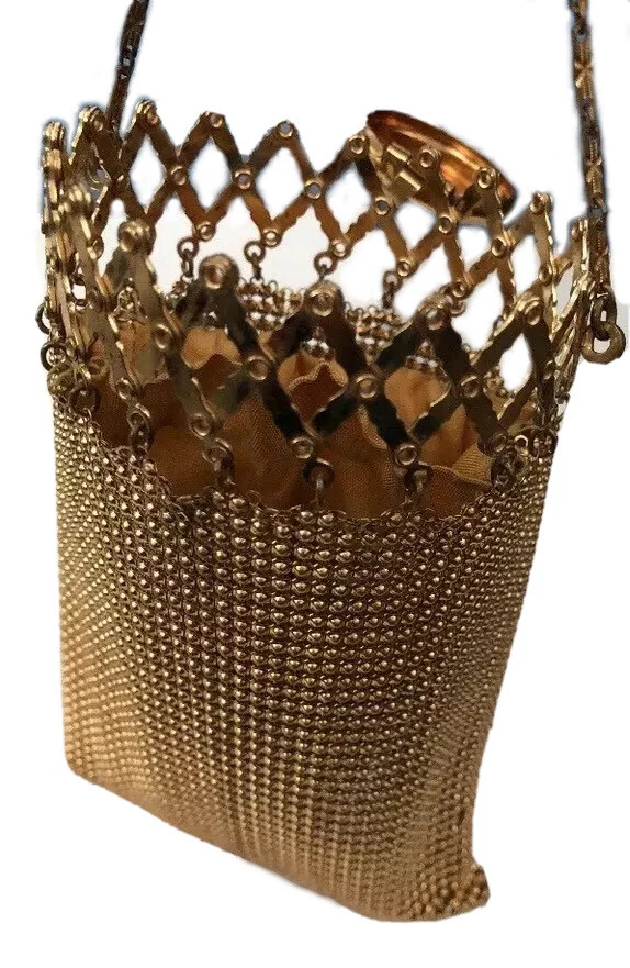 Whiting and Davis Original 1920s Gold Metal Mesh Gate Top ART DECO Bag Purse VTG - Image 4 of 4