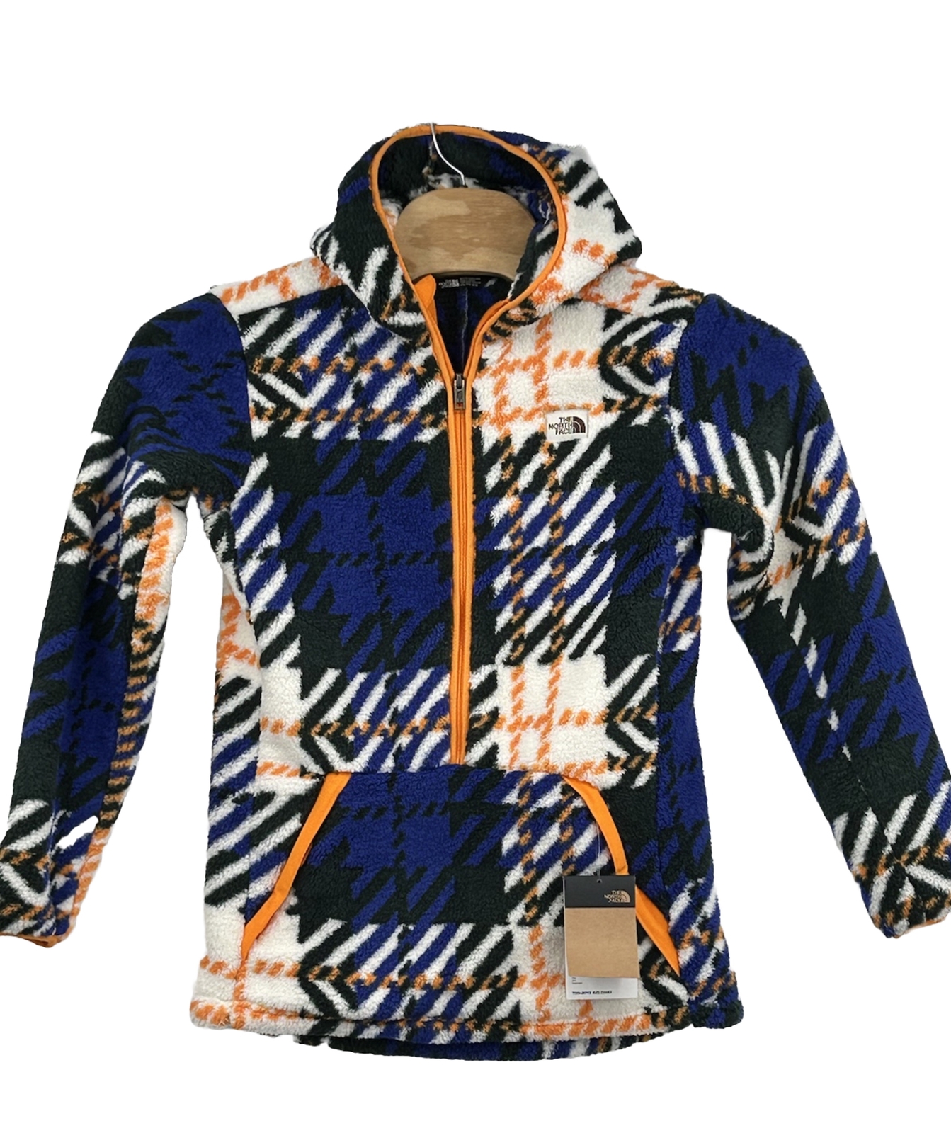 North Face Campshire Fleece 1/2 Zip Hoodie Blue Orange Boys 18/20 Size 2X