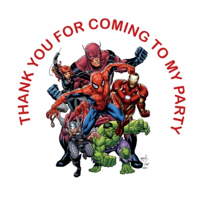 24 x Personalised for Marvel Superhero Birthday Stickers, sweet cones,party 45mm