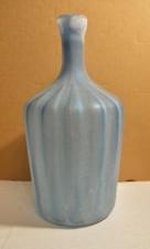 Blue Art Glass Ribbed Look Vase Large 11-3/4" Tall x 7" Diameter