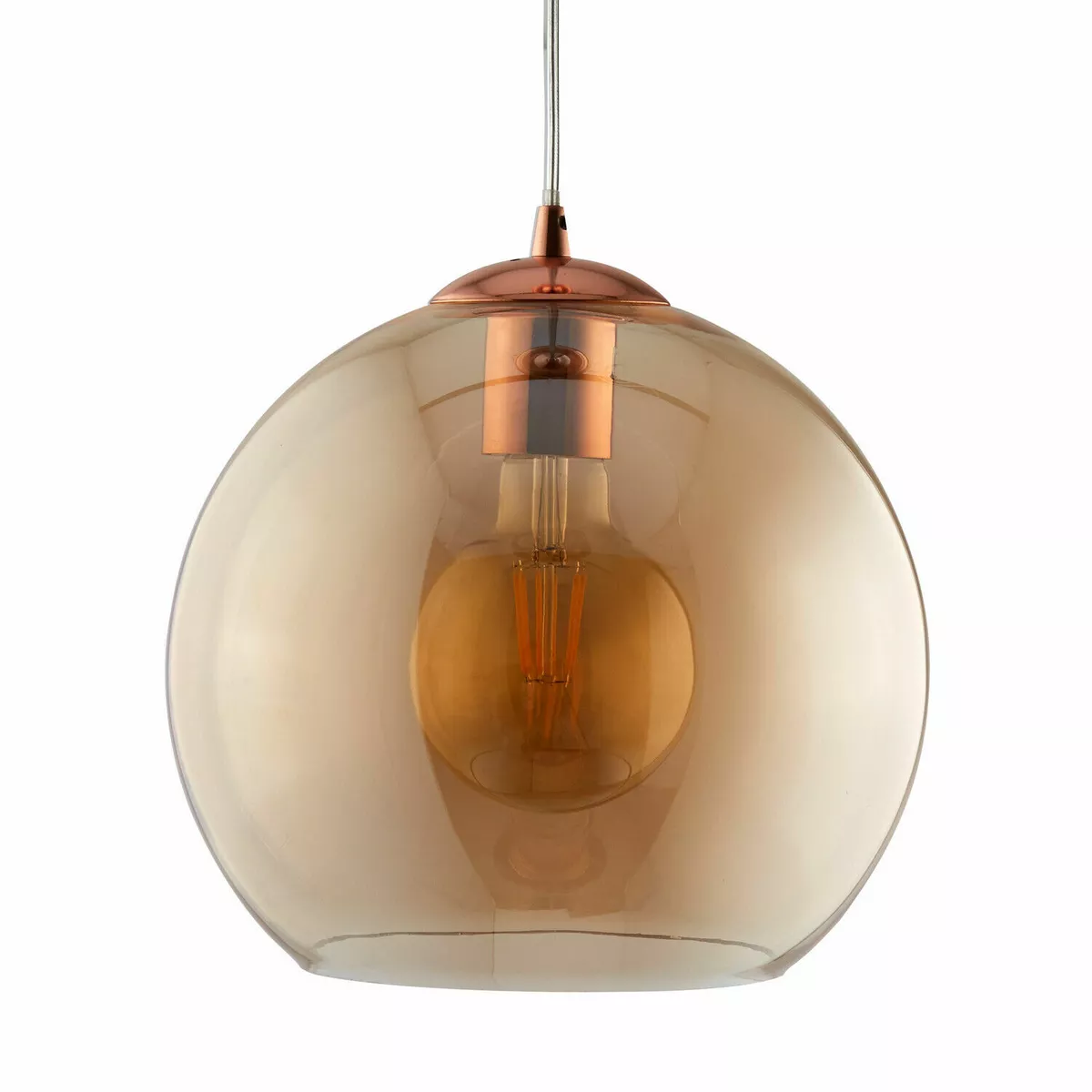 Searchlight Balls 30cm Round Amber Glass Antique Brass Chandelier
