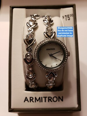 Armitron Womens Mother of Pearl Analog Bracelet Watch Set