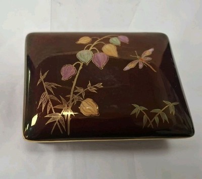 Carlton Ware Rouge Royale rechteckige Schmuckschatulle Libelle Design um 1950