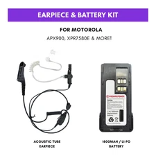 PTT Earpiece & Battery Kit for Motorola Radios XPR7550e, XPR7580, APX1000 & More