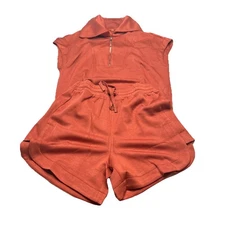 Anrabess Women’s 2 Piece Outfit Shorts And Half Zip Sleeveless Shirt Orange Smal