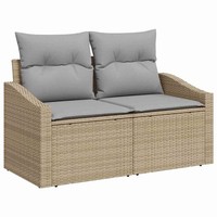 2-Sitzer Gartenbank Mit Kissen Beige Poly Rattan