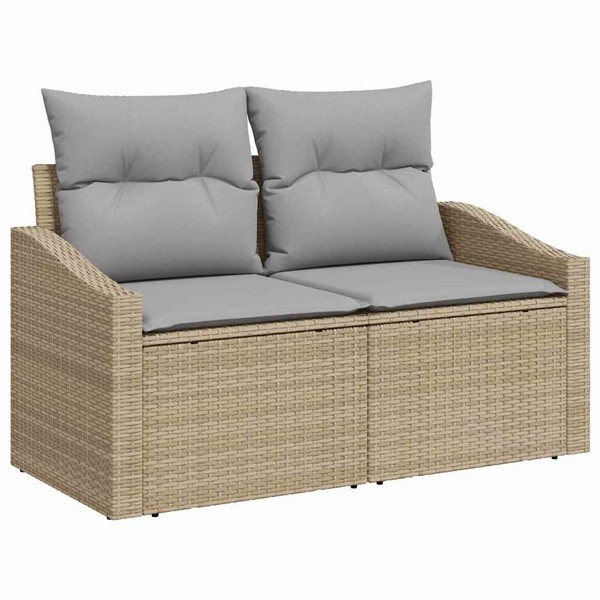 2-Sitzer Gartenbank Mit Kissen Beige Poly Rattan-image