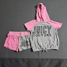 Juicy Couture 8/10 Hooded Short Sleeve With Matching Shorts Gray  Pink