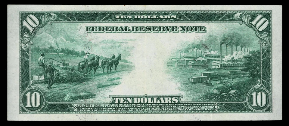 1914 $10 Federal Reserve Large Size Note ~ATLANTA~EXTREMELY FINE - Image 2 of 2