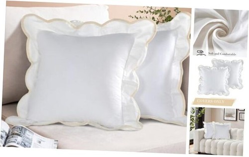 Scalloped Throw Pillow Covers 18x18 Set of 2 Decorative Pillow Covers Soft