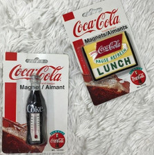Set of 2 Vintage 1998 Thermometer + Lunch Coca-Cola Magnets