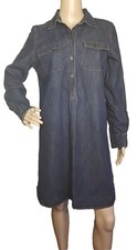 Chaps Womens Long Sleeve M Shirt Dress Denim Blue Jean Knee Length           T46