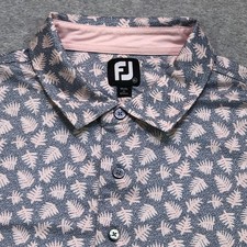 Footjoy FJ Polo Shirt Men's Extra Large Grey Leaf Print Golf Performance Stretch
