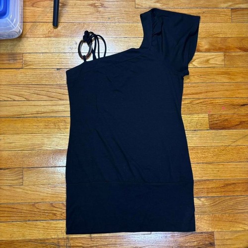 Y2K vintage Charlotte Ruse Black one shoulder mini dress Ruffle sleeve sz large