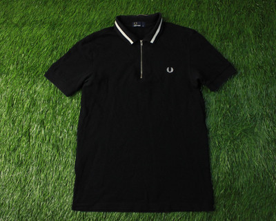 FRED PERRY ORIGINAL men CASUAL SHORT SLEEVE ZIP POLO SHIRT JERSEY SIZE M MEDIUM