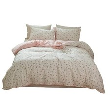 Cotton Floral Duvet Cover Queen Girl Pink Queen 90"x90" A1 01 Pink Flower