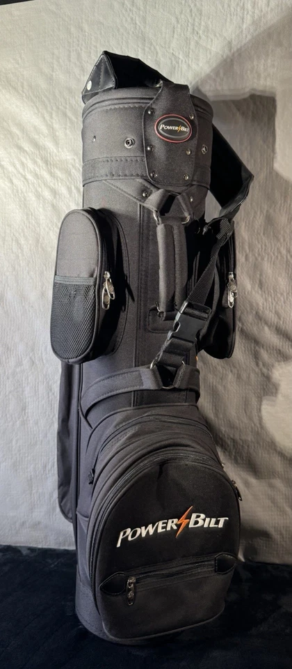 POWER BILT 6 Way Golf Bag Cart Stand w/ Shoulder Strap Black Canvas - VTG / VGC! - Image 3 of 4