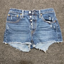 Levi s 501 Button Fly Denim Cutoff Shorts Womens W27 Medium Wash Distressed