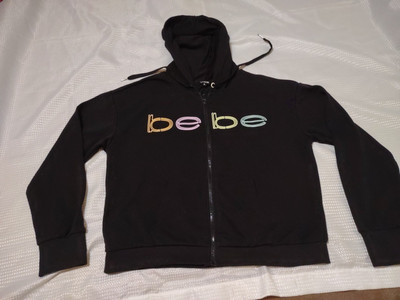 BEBE hoodie Sweat Shirt black XL zipper front pockets long sleeved EUC