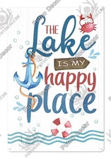 The Lake Is My Happy Place Metal Tin Sign Plaque Vintage Nautical Home Decor