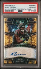 2022 Select Signatures Nico Collins Gold Prizm Auto /10 PSA 10 Texans SSP POP 1