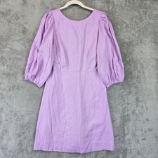 Ann Taylor Dress Womens 6 Lilac Purple Linen Blend Puff Sleeve Smocked Back