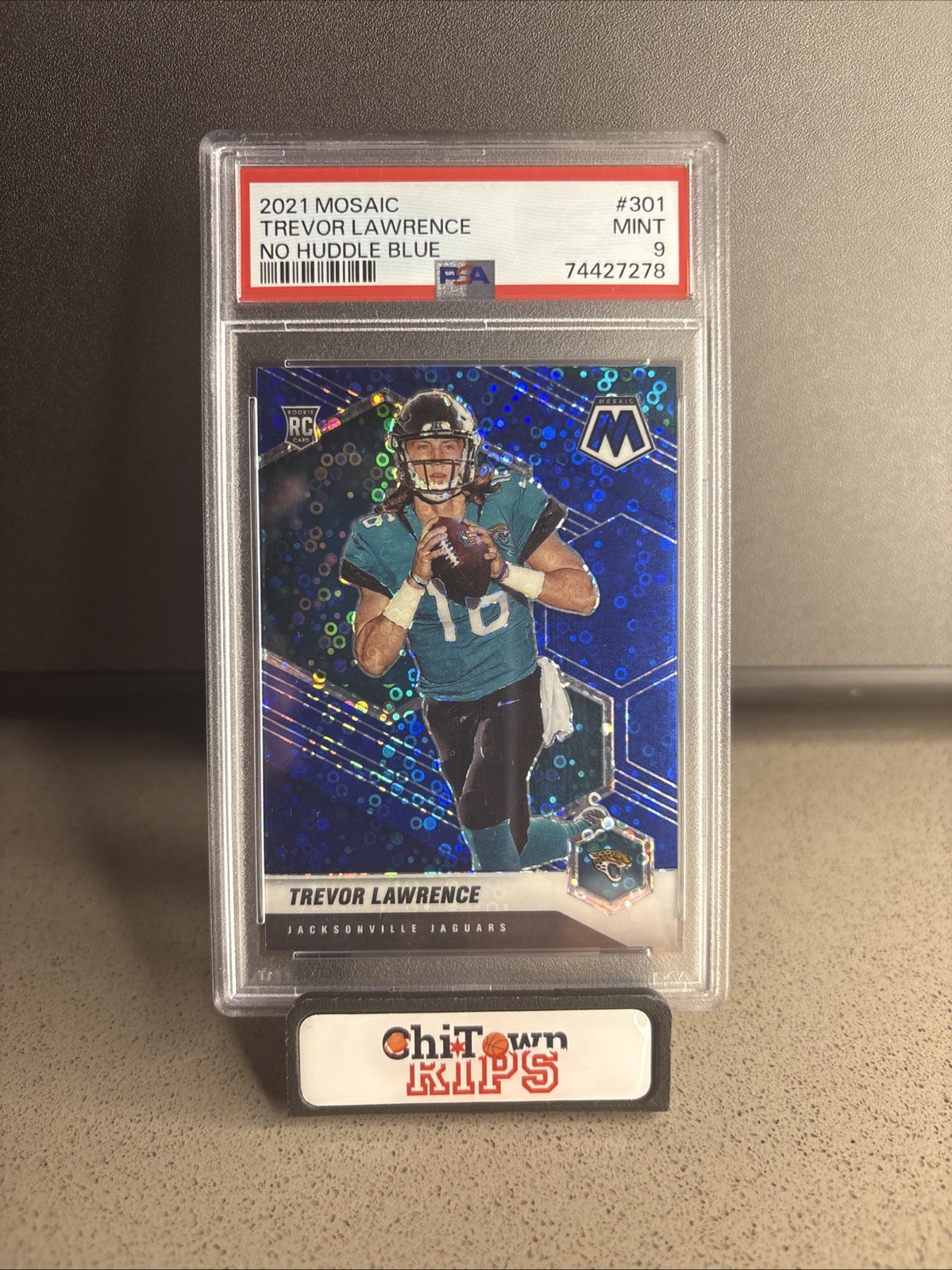 2021 Panini Mosaic #301 Trevor Lawrence No Huddle Blue /75 PSA 9