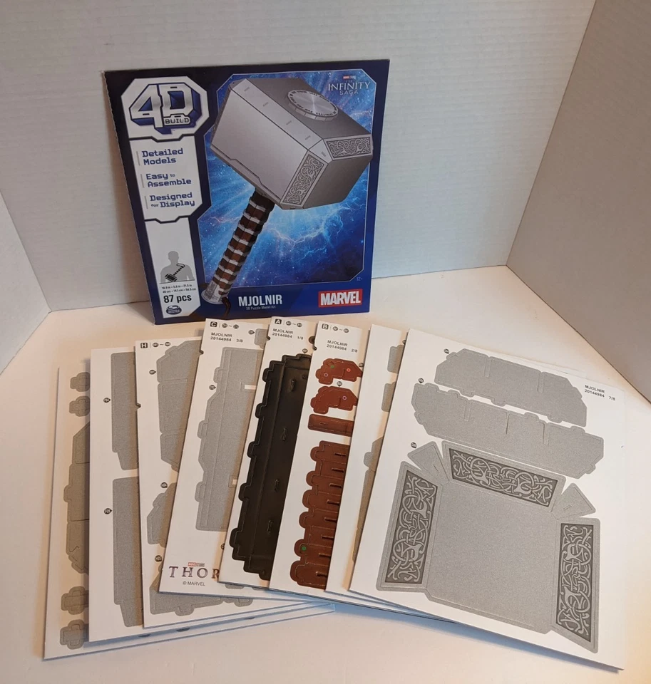 Spinmaster 4D Build Marvel Mjolnir Thor Hammer 3D 拼图模型套件 — 第 4/4 张图片