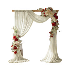 White Fabric Hanging Wedding Backdrop, Rectangle, Floral Theme Red/Green