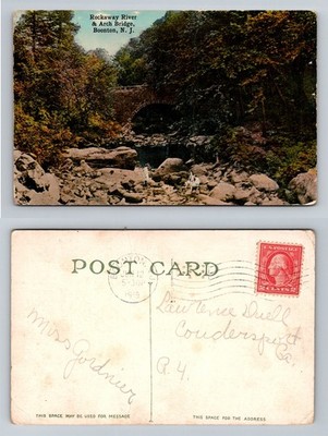 Boonton, NJ-New Jersey, Rockaway River Arch Bridge Rocks Vintage c1919 Postcard