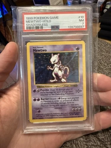 Pokemon 1999 Mewtwo 10/102 Holo Rare Base Set Shadowless PSA 7