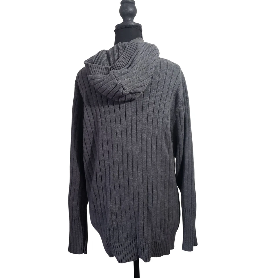 Vintage Womens Y2K Gray Ribbed Fisherman Knit Hooded Cardigan Sweater Size 2X - Image 3 of 4