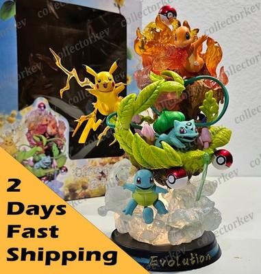 New - Pokemon Starter Evolution LED Light  10In Statue Figurine