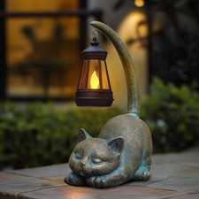 Solar Garden Statues Cat Figurine with Solar Light Outdoor Decorations for Pa...