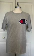 Champion Big Logo T-Shirt Short Sleeve Gray Mens Big C Embroidered Patch Size M