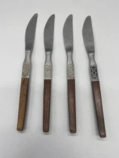 EKCO ETERNA La Joya Stainless Steel Flatware Japan MCM 4 Knife Set Faux Wood