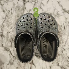 CROCS Kids CLASSIC IRRIDESCENT GLITTER CLOG SIZE J3 Black Youth Shoes