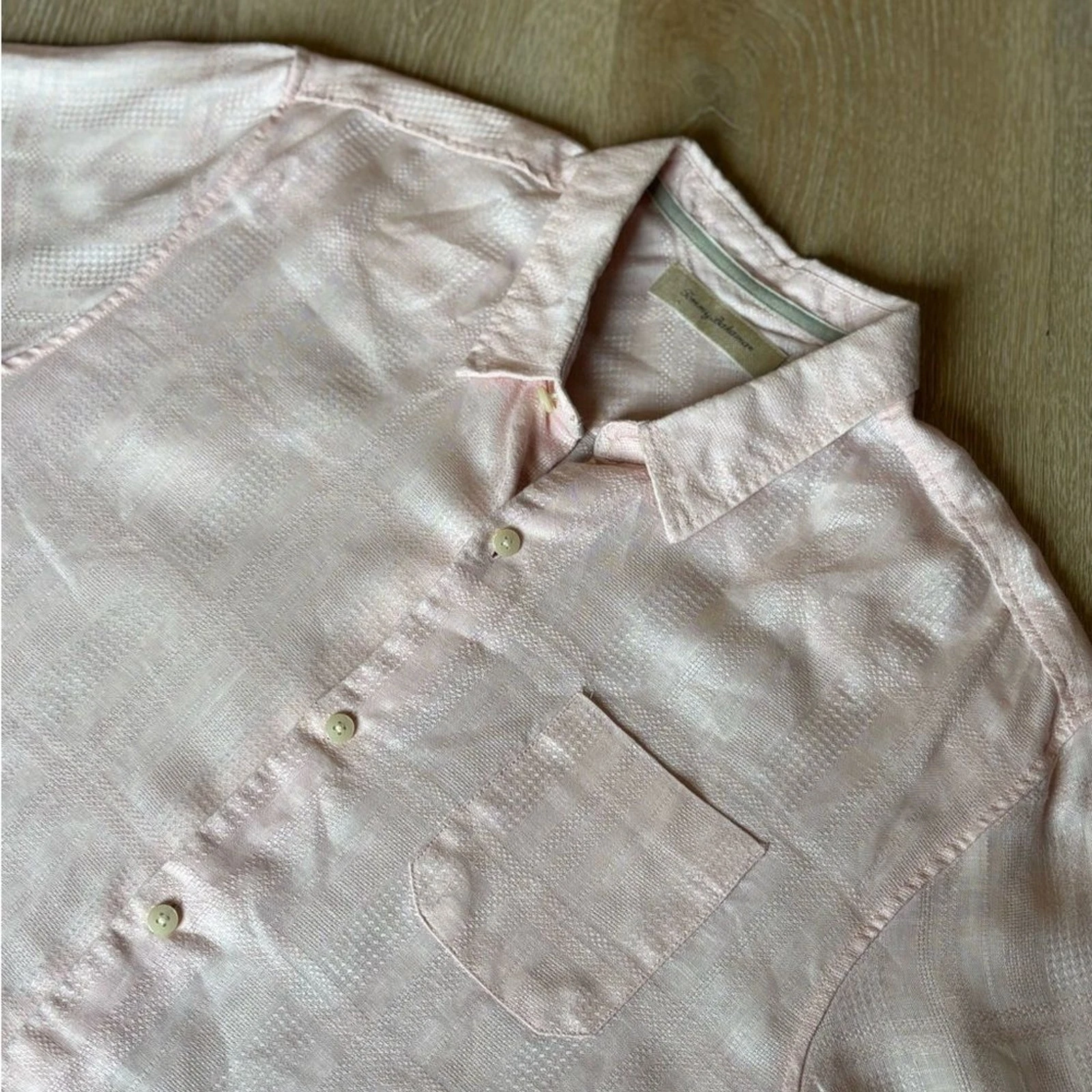 Tommy Bahama Men 100% Linen Button Up Hawaiian Shirt XL Light Pink