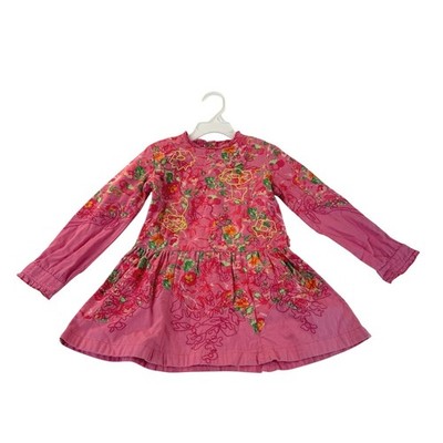 Cakewalk Dress 3T Pink Floral Long Sleeve Embroidered Button Back Heavy Cotton