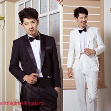 Mens 2 Piece Prom Tuxedo Suit Jacket Trousers Formal Dinner Wedding Dress Formal