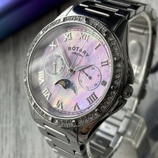 Rotary Watch Ladies Moon Phase Day Date MOP Dial All Steel 38mm Case
