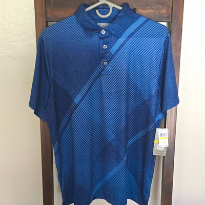 PGA TOUR Pro Series Men's Polo Shirt M Blue Geometric Stretch Moisture UV