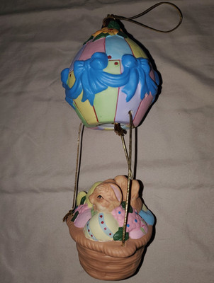 Easter Expressions Hand Painted Porcelain Bunny Balloonist Hanging Ornament 13in