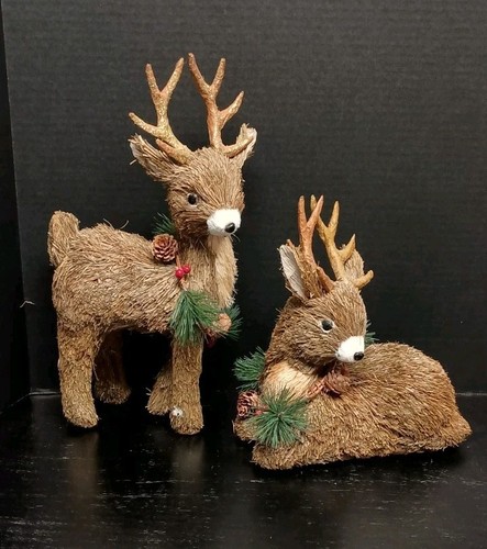 Vintage Straw Reindeer Pair 15" & 12" Holiday Christmas Decor | eBay