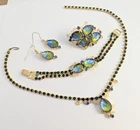 Vtg Juliana Style Molded Green Blue Givre Glass Rhinestone Costume Jewelry Set