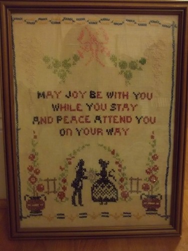 Antique Vintage Cross Stitch Sampler May Joy Be With You while you stay - Picture 4 of 6
