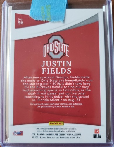 2021 Immaculate Collegiate Justin Fields RPA 2 Color Patch On Card Auto 15/49 RC - Picture 2 of 2
