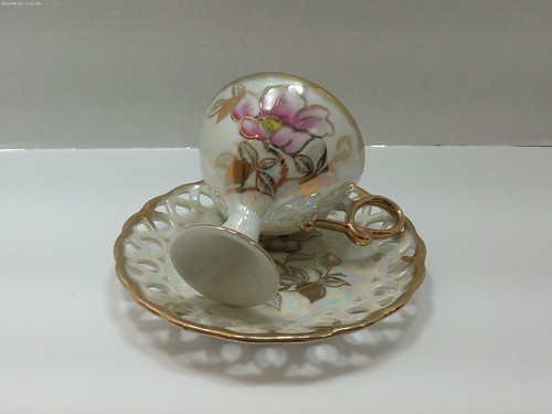 Vintage Teetasse & Untertasse Blume irisierend gold Netz Aynsley Stil Rainbo - Bild 13 von 13